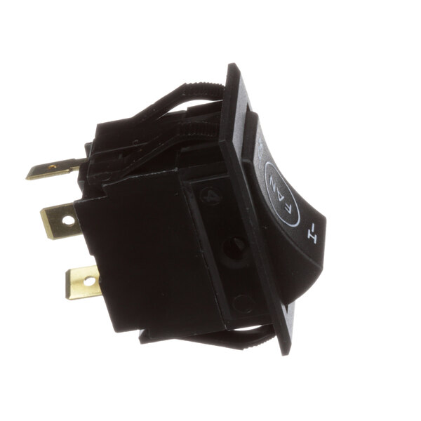A black Duke therm switch with two wires.