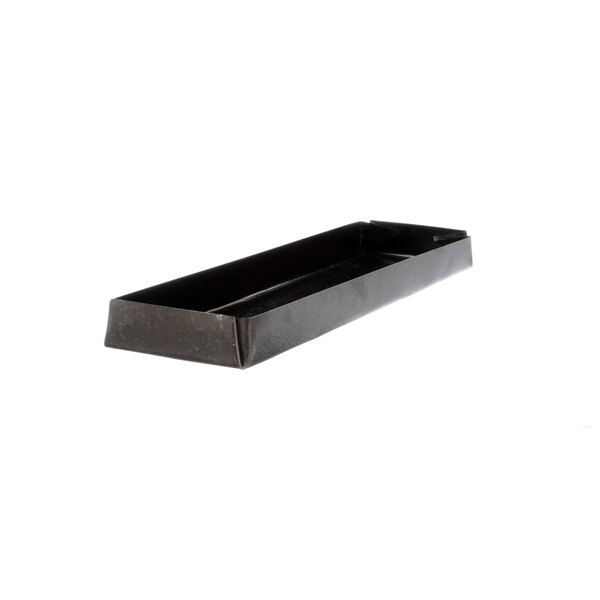 A black rectangular Master-Bilt condensate pan on a table.