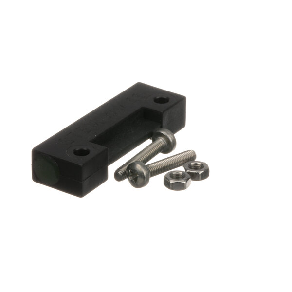 A black plastic Sammic lock magnet with screws and bolts.