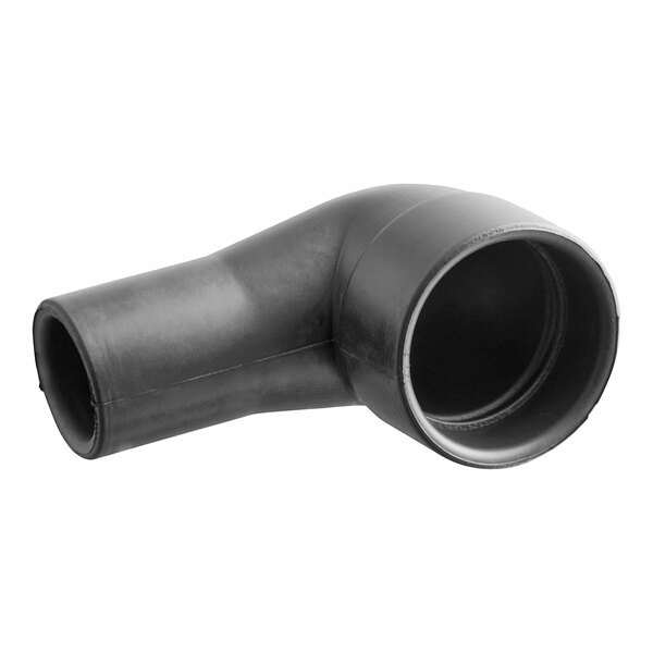 A close-up of a black Hoshizaki elbow pipe with a hole in it.