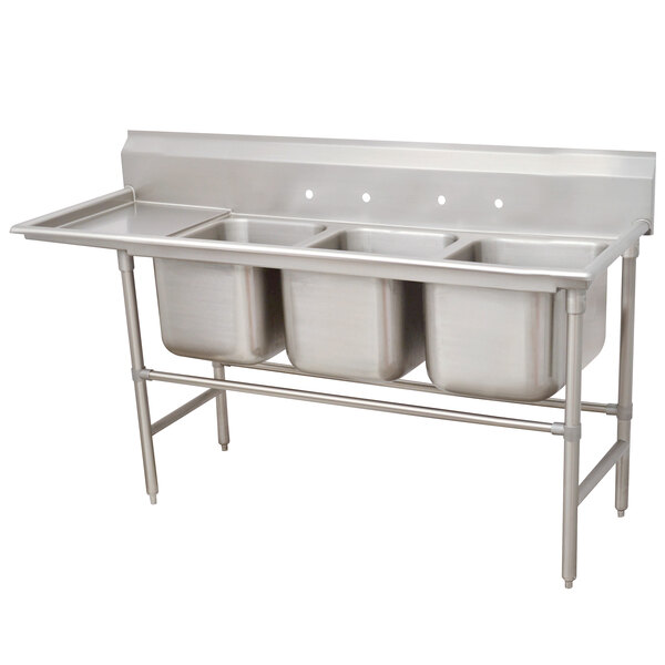 Advance Tabco 94-43-72-24 Spec Line Three Compartment Pot Sink with One Drainboard - 107" - Left Drainboard