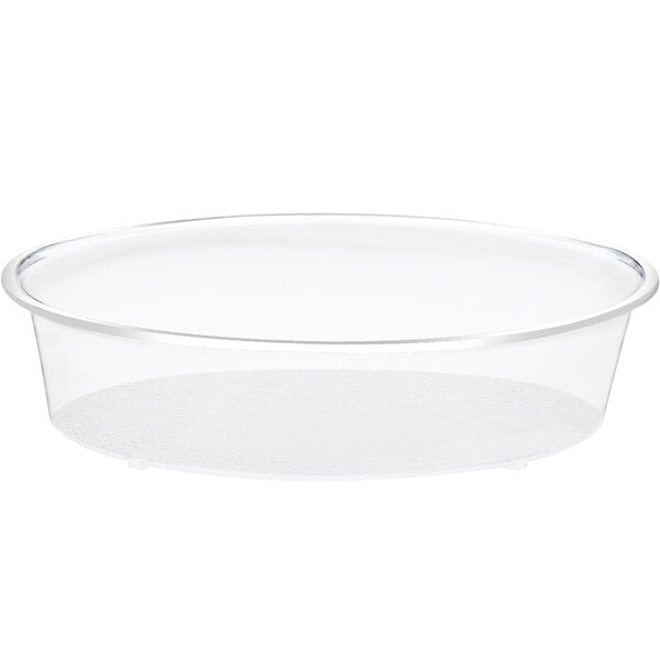 A Cal-Mil clear plastic tray with a clear rim.