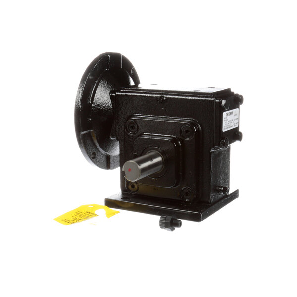 A black Stero gear box with a yellow label.