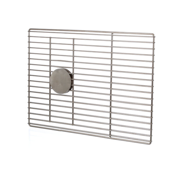 A stainless steel metal grid with a circle on it.