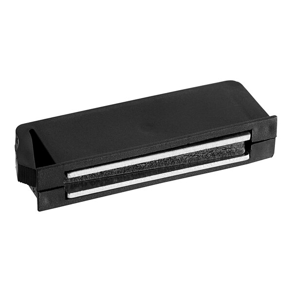 A black rectangular plastic box with silver tips and a handle.