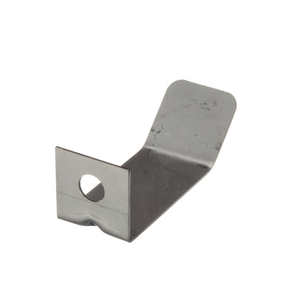 A metal corner bracket with a hole.