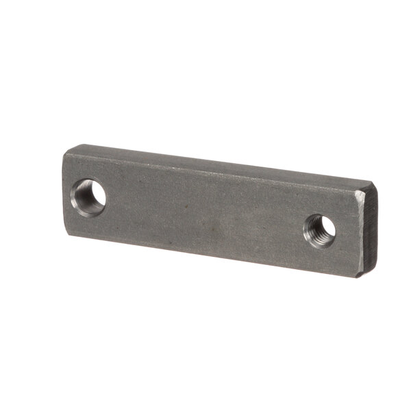 A grey metal bar with two holes.
