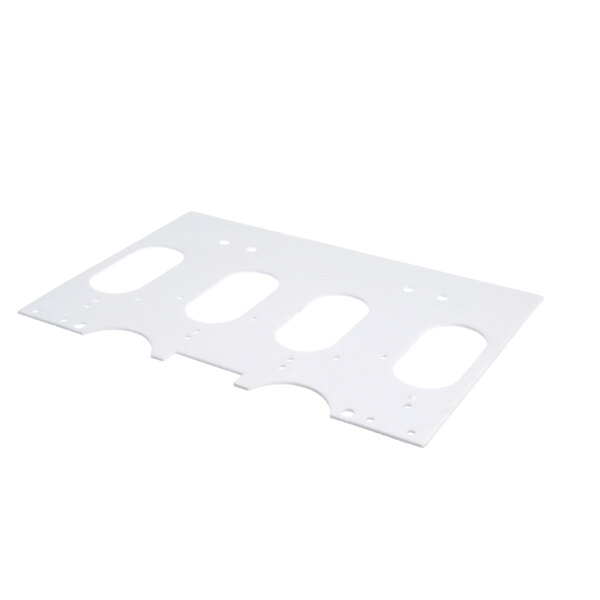 A white plastic sheet with four holes.