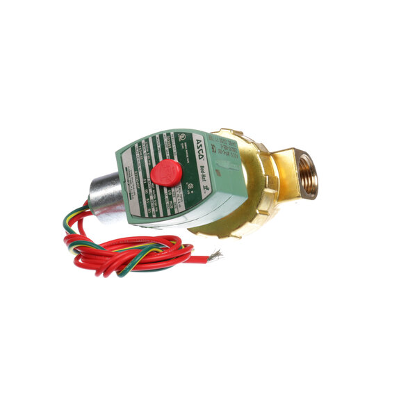 An Insinger solenoid valve with green and white wires and a red button.
