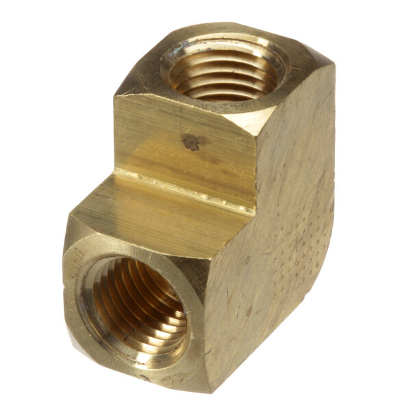 A close-up of a Cleveland brass elbow threaded nut.
