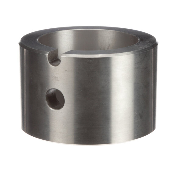 A stainless steel Cleveland shaft coupling bush with holes.