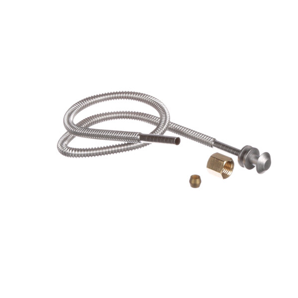 A stainless steel Imperial Range pilot burner tubing hose with brass connectors.