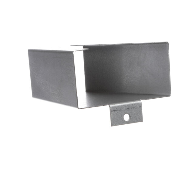 A metal corner bracket with a hole in it.