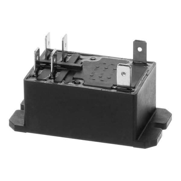 A black rectangular Merco power relay with metal terminals.