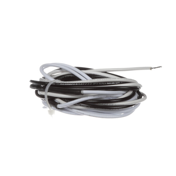 A coil of black and white wires, one of each color.