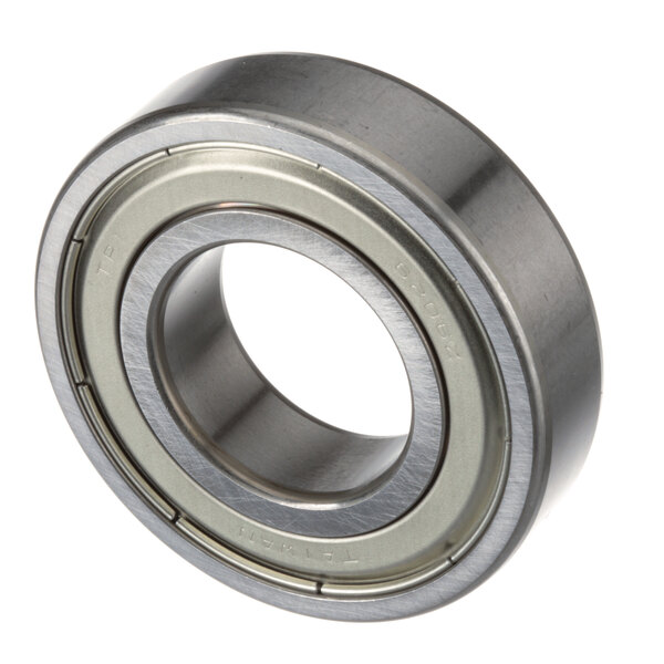 A close-up of a Globe stainless steel ball bearing with a stainless steel ring.