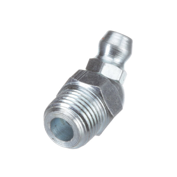 A Groen stainless steel grease fitting with a threaded metal nut.