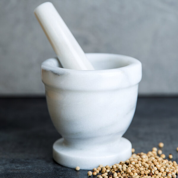 4" White Marble Mortar and Pestle Set