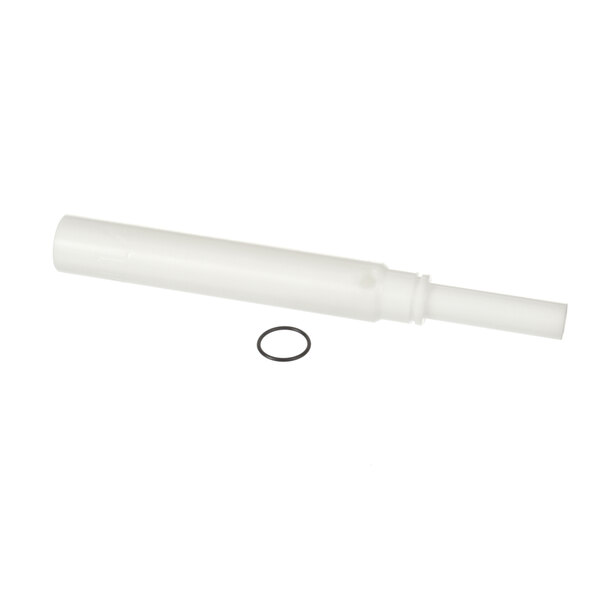 A white plastic tube with a black o-ring.
