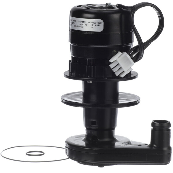 A black Manitowoc Ice water pump with a wire.