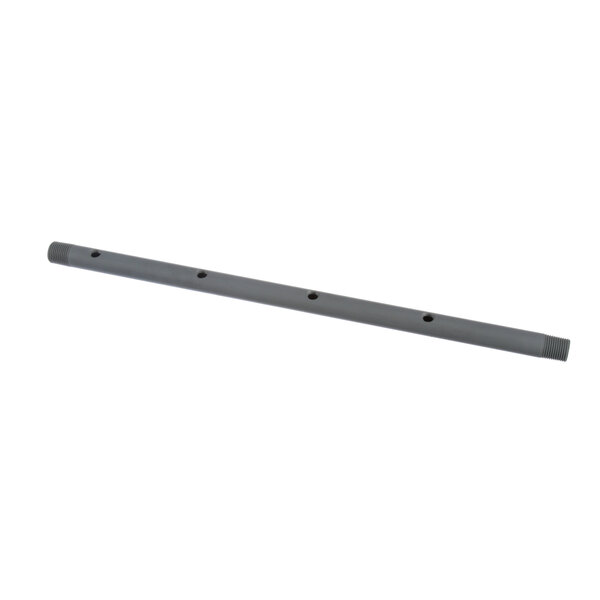 A long black metal rod with two holes.