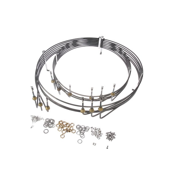A metal wire with various metal parts.