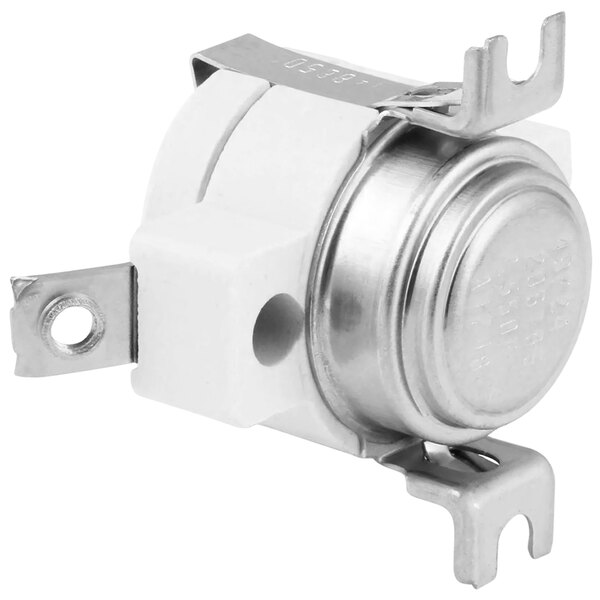 A white metal APW Wyott high limit thermostat with a white metal cover.