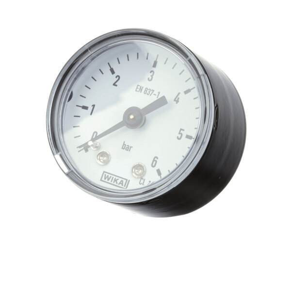 A close-up of a Franke pressure gauge with a white background.
