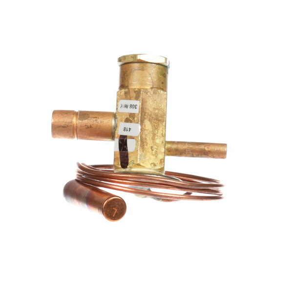 A Cornelius copper water valve with a copper tube attached.