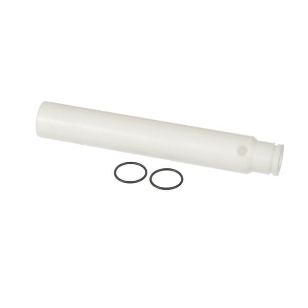 A white plastic tube with two black rings.