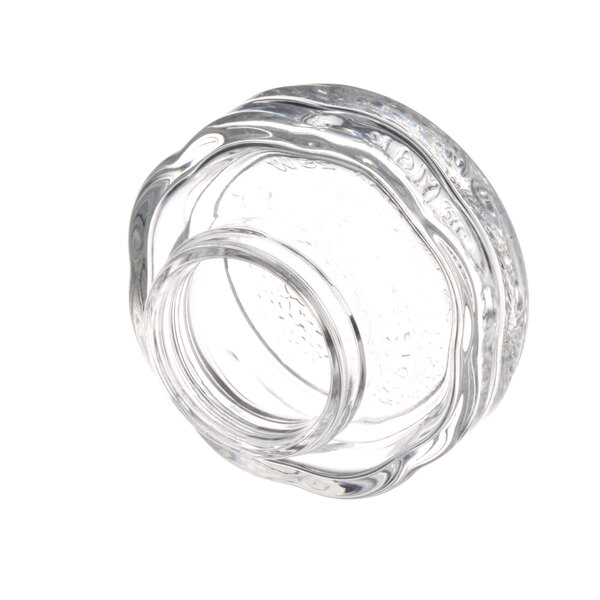 A clear glass lens cover with a white background.