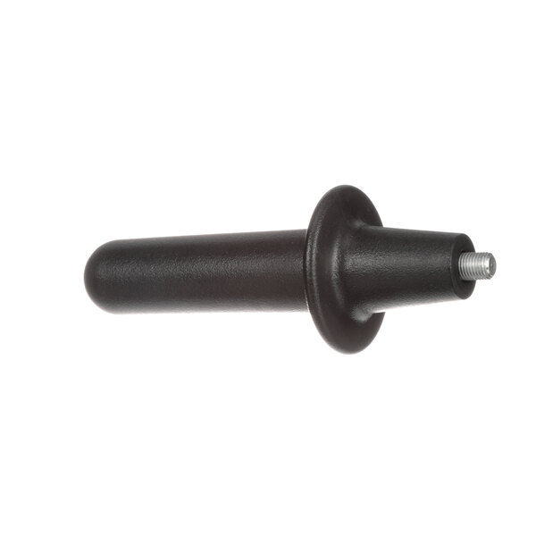 A close-up of a black Globe knob with a metal screw.