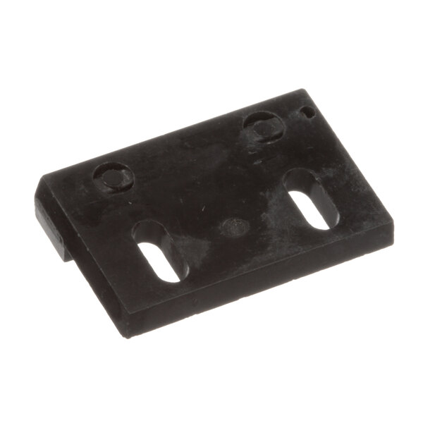 A black plastic rectangular plate with two holes.