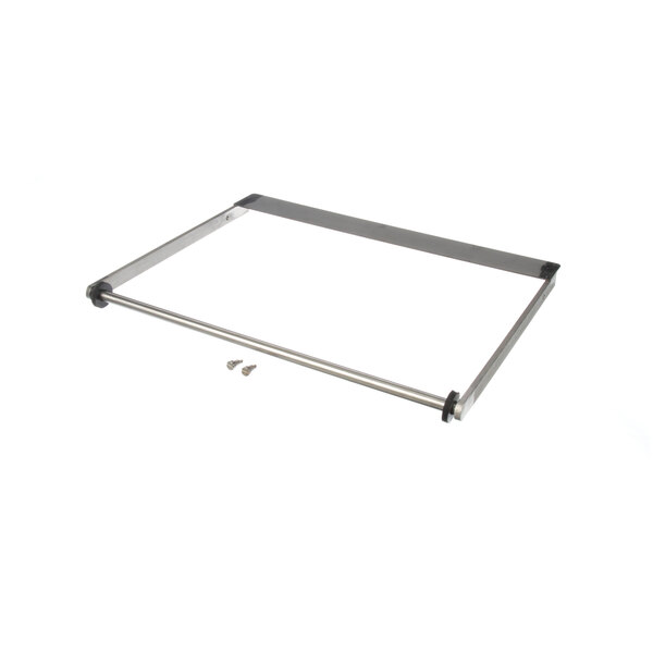 A metal frame with a metal handle and screws.