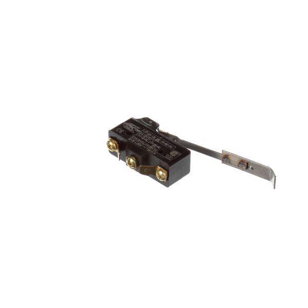 A black rectangular Lang microswitch with gold colored screws.