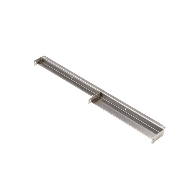 A stainless steel Randell hinged bracket with holes in a metal bar.
