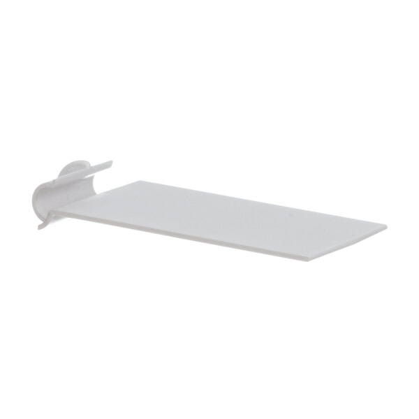 A white plastic shelf with a metal clip.