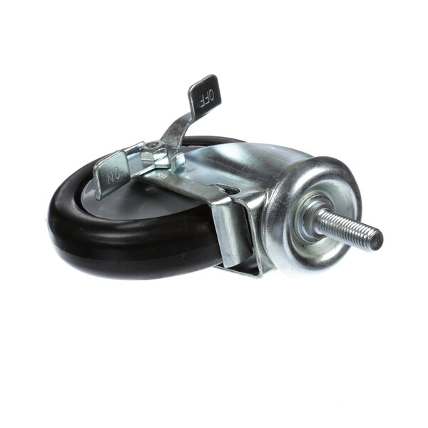 A Cleveland black and silver caster wheel with a black rubber tire.