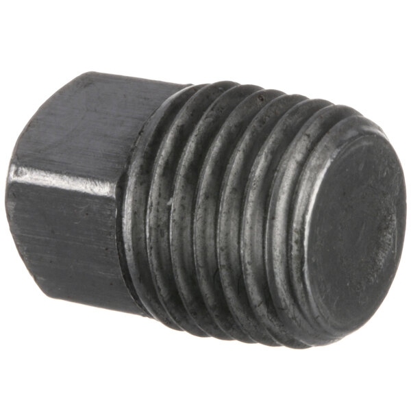 A close-up of a black threaded nut for a Stero drain plug.