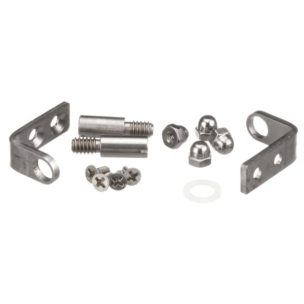 A group of metal Hatco hinge parts including a metal piece with holes.