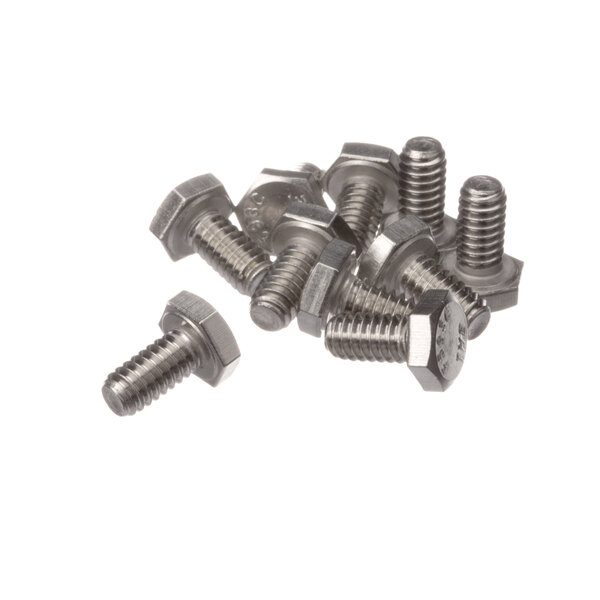 A pile of Manitowoc Ice screws with hexagon heads on a white background.