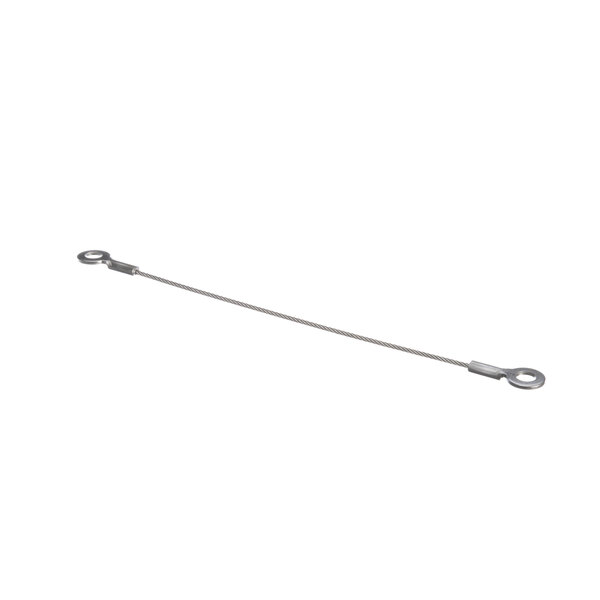 A long silver metal spring cord with a hook on one end.
