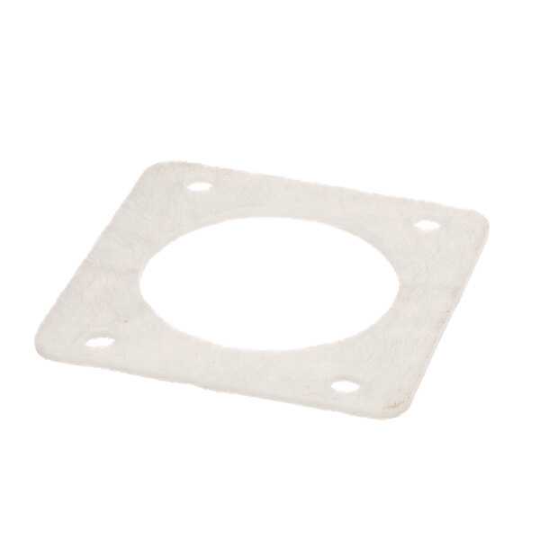 A white square gasket with holes.