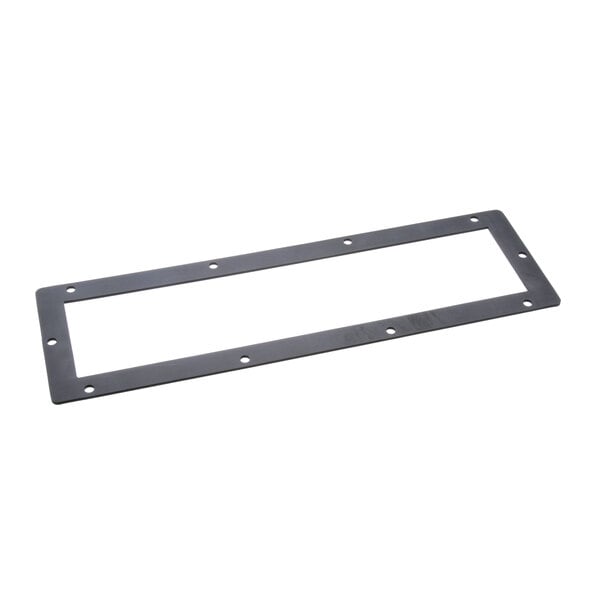 A rectangular black metal frame with holes.