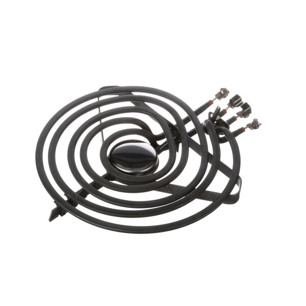 A black spiral Garland 8in electric stove burner with two wires.