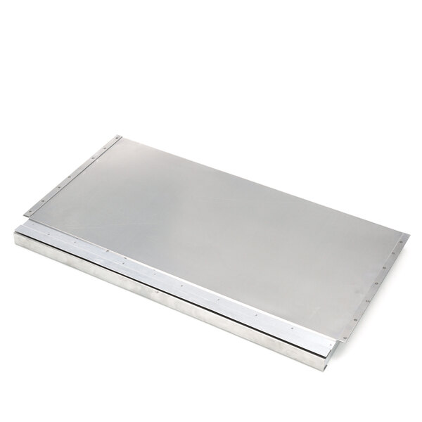 A silver rectangular metal deflector assembly with rivets.