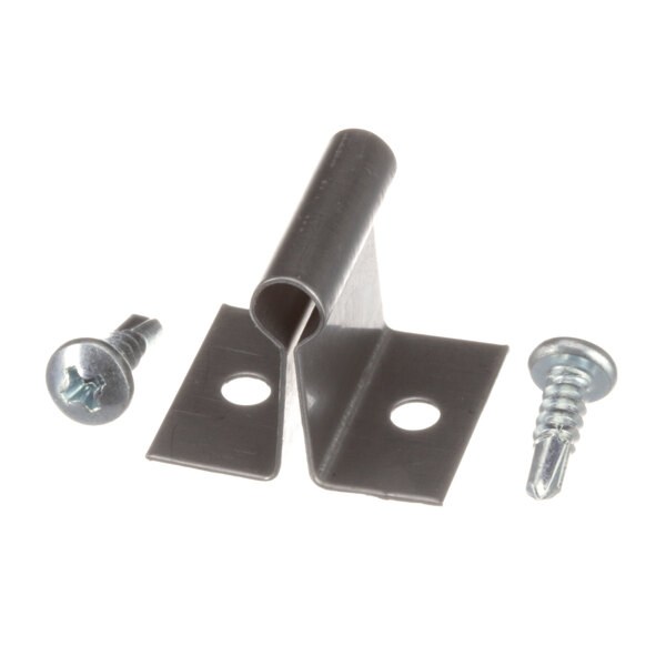 A metal bracket with screws and nuts.