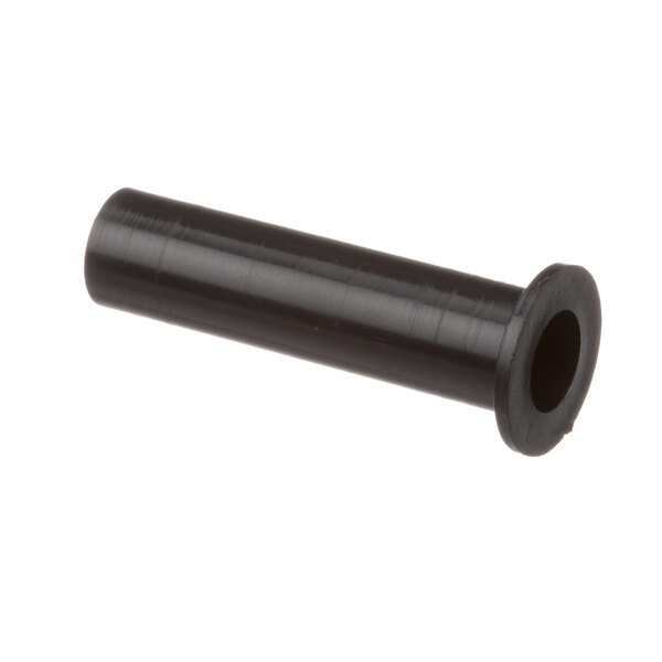 A black plastic cylindrical bushing with a hole in it.