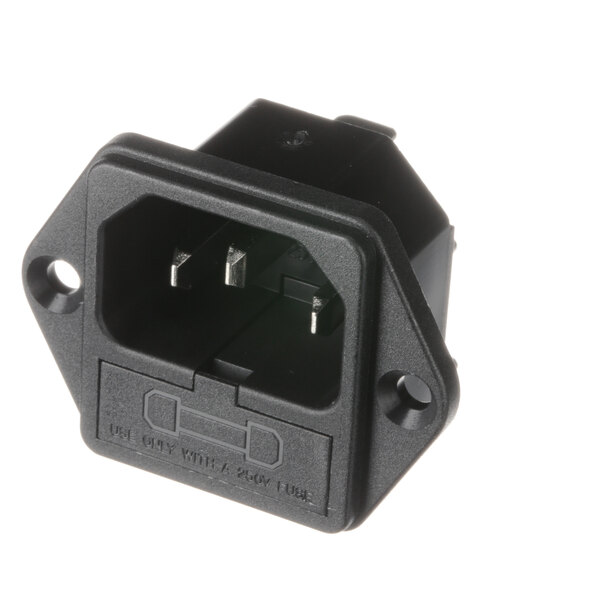 A black electrical plug with two prongs.