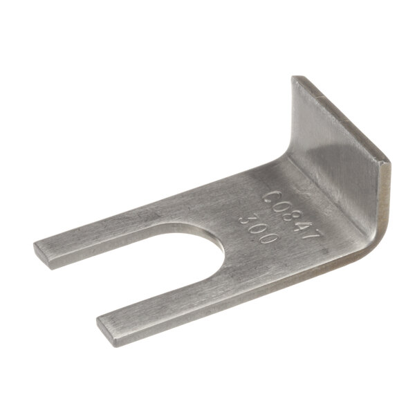 A metal Edlund can opener clip with a hole in it.
